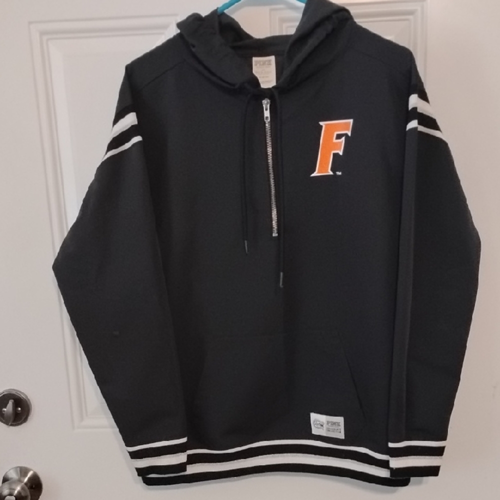 PINK Victoria's Secret Black Varsity Jacket with Orange Letter